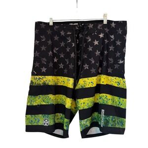 Pelagic Sharkskin Boardshorts 34 Black Yellow Star Large Fishing Swim Trunks